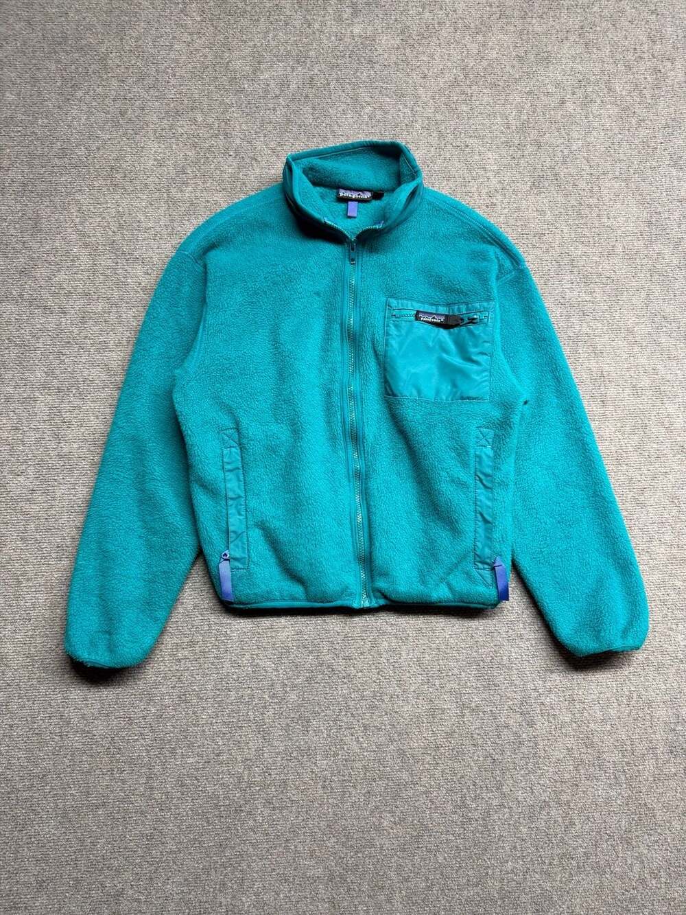 Vintage Patagonia Full Zip Fleece Jacket Size 8 Teal Blue Green Made in USA